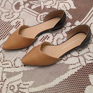 Tan and black flats